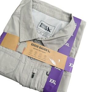 Eddie Bauer Mens Woven Tech Shirt Grey XXL Short Sleeve UPF 50 EB007166 NEW